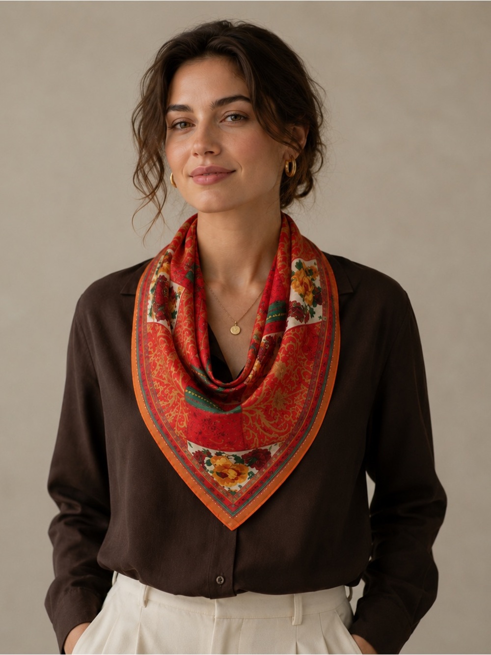 Neiman Marcus Italy Mulberry Silk Crepe de Chine Scarf Red Floral